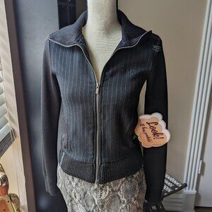 Puma XS black rhinestone zip up women's track jacket with white pinstripes